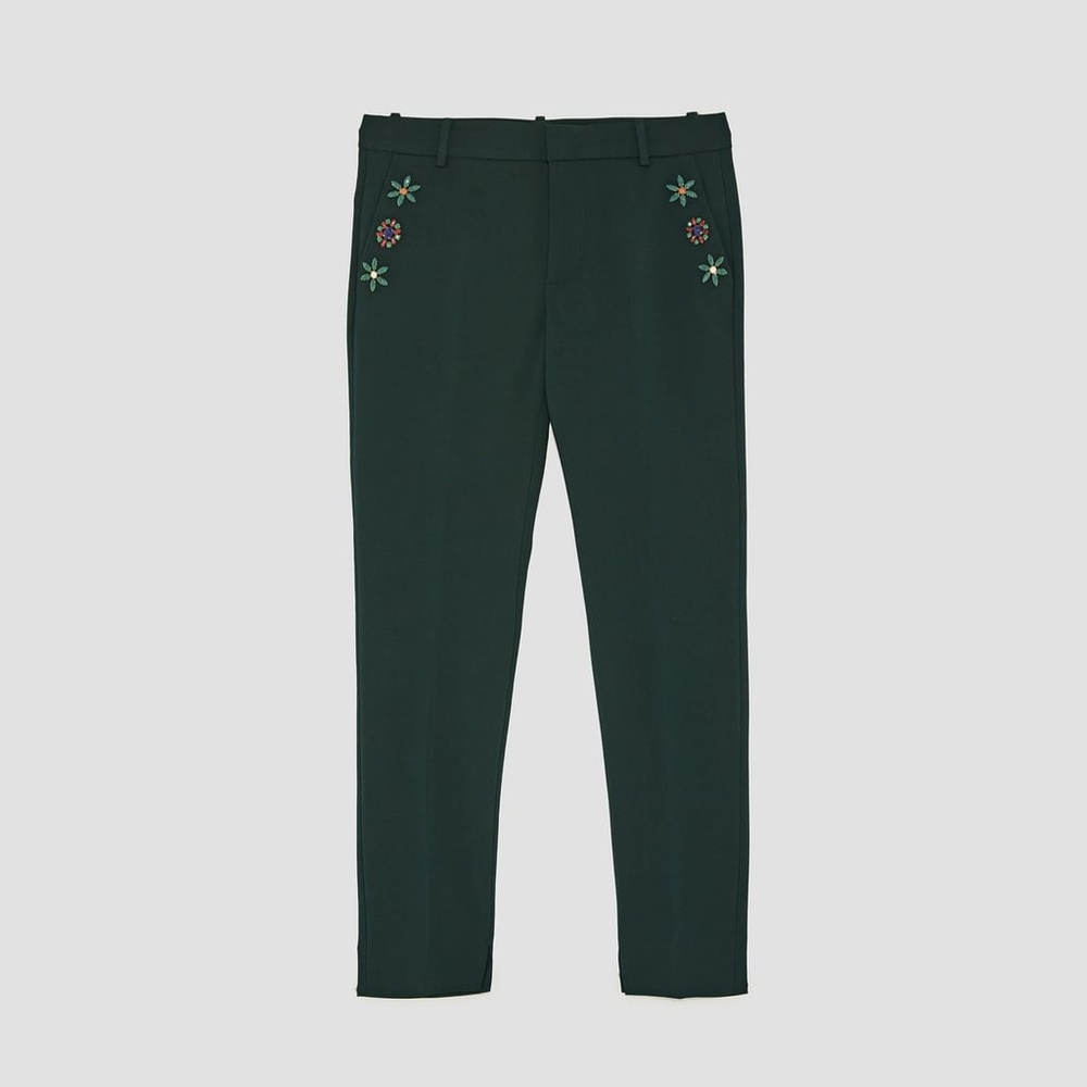 Zara CHINO TROUSERS WITH APPLIQUÉS-green-7149/260